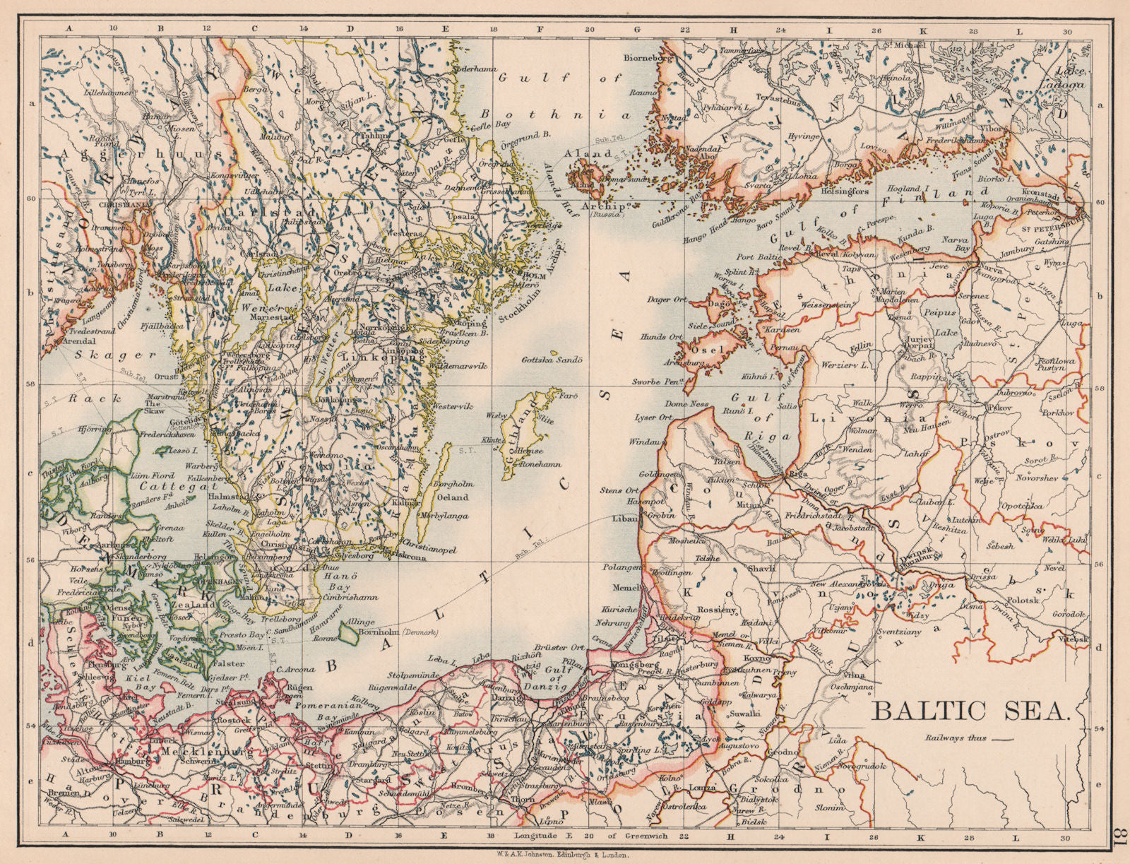 BALTIC SEA. Sweden Prussia Denmark Livonia Courland Finland. JOHNSTON 1906 map